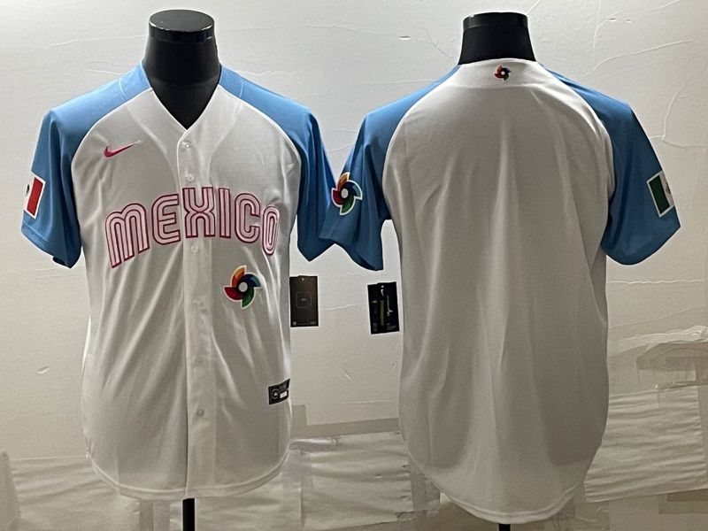 Men 2023 World Cub Mexico Blank White blue Nike MLB Jersey->more jerseys->MLB Jersey